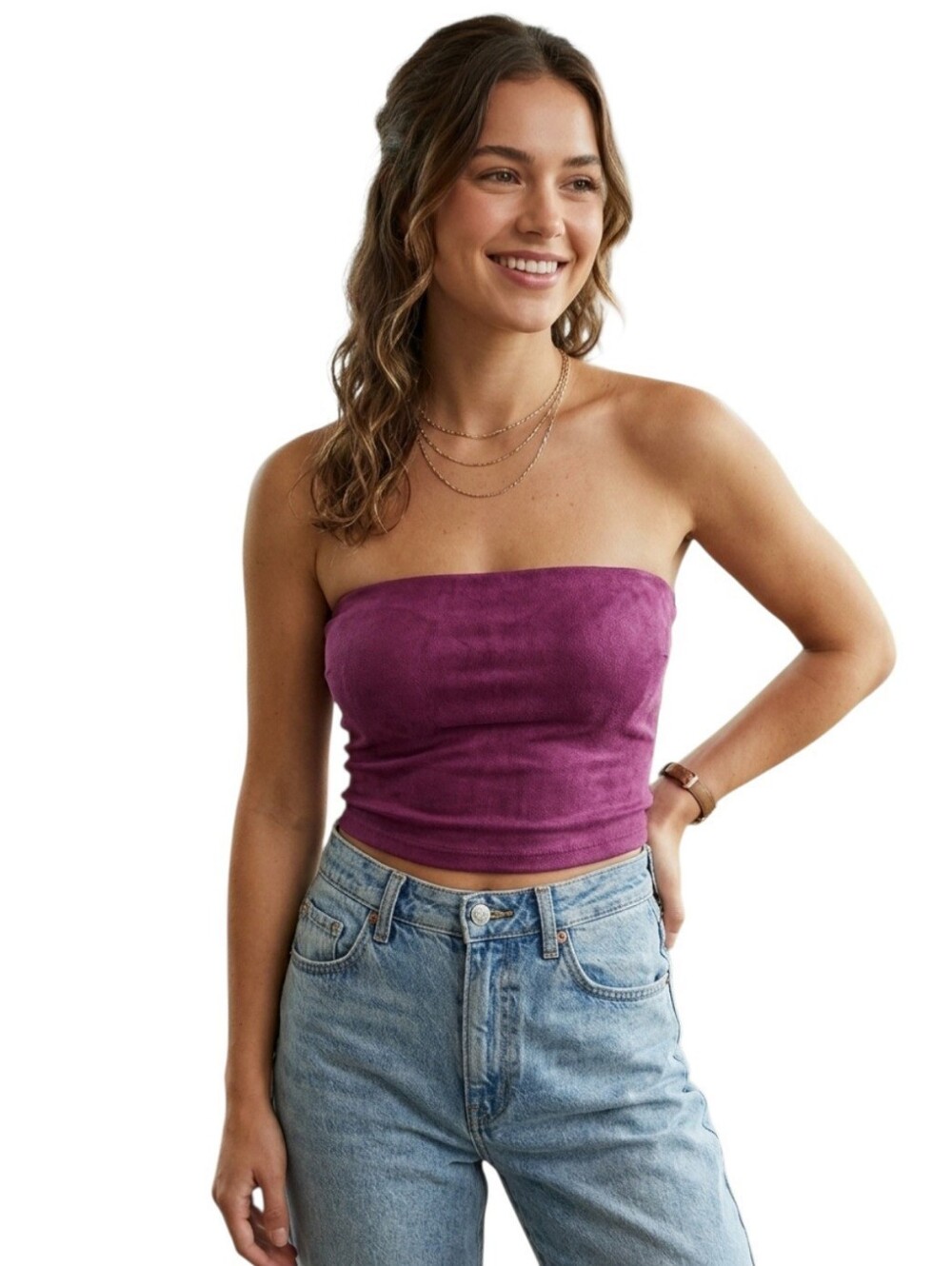 Project Social T Urban Outfitters burgundy faux suede Soft tube top size small